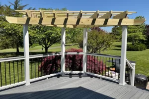 Experienced deck installers working on a backyard project in VA